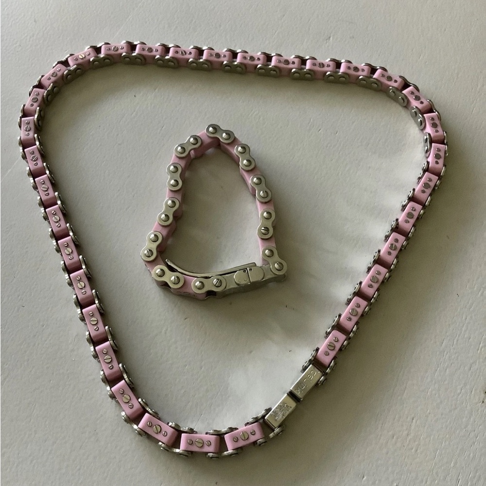 ICELINK BICYCLE Chain BRACELET And NECKLACE PINK STAINLESS STEEL Unisex